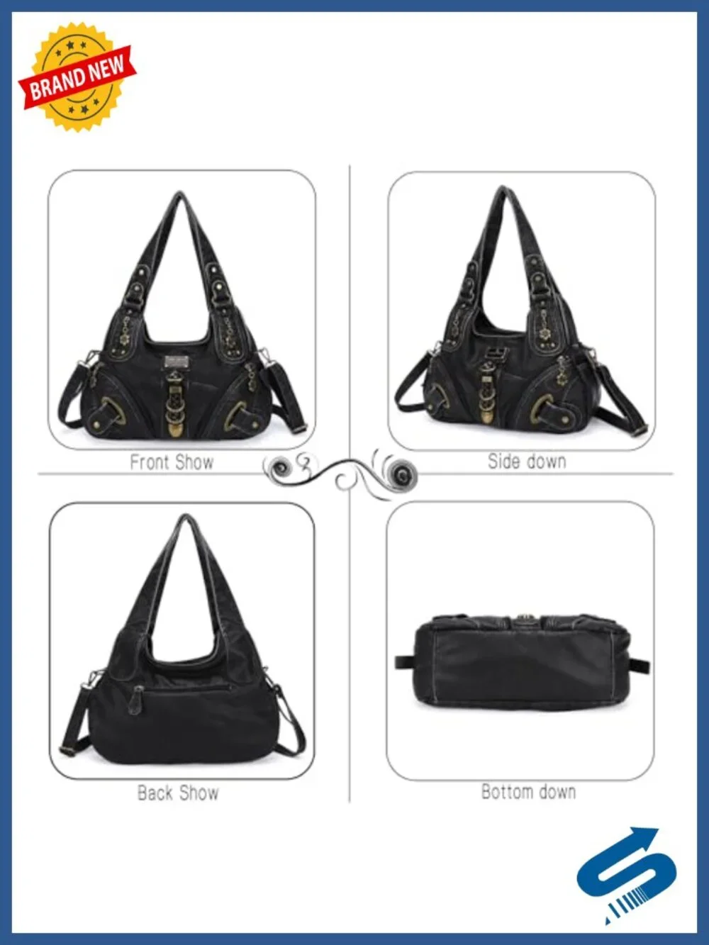 Washed PU Leather Hobo Satchel Handbag with Adjustable Straps